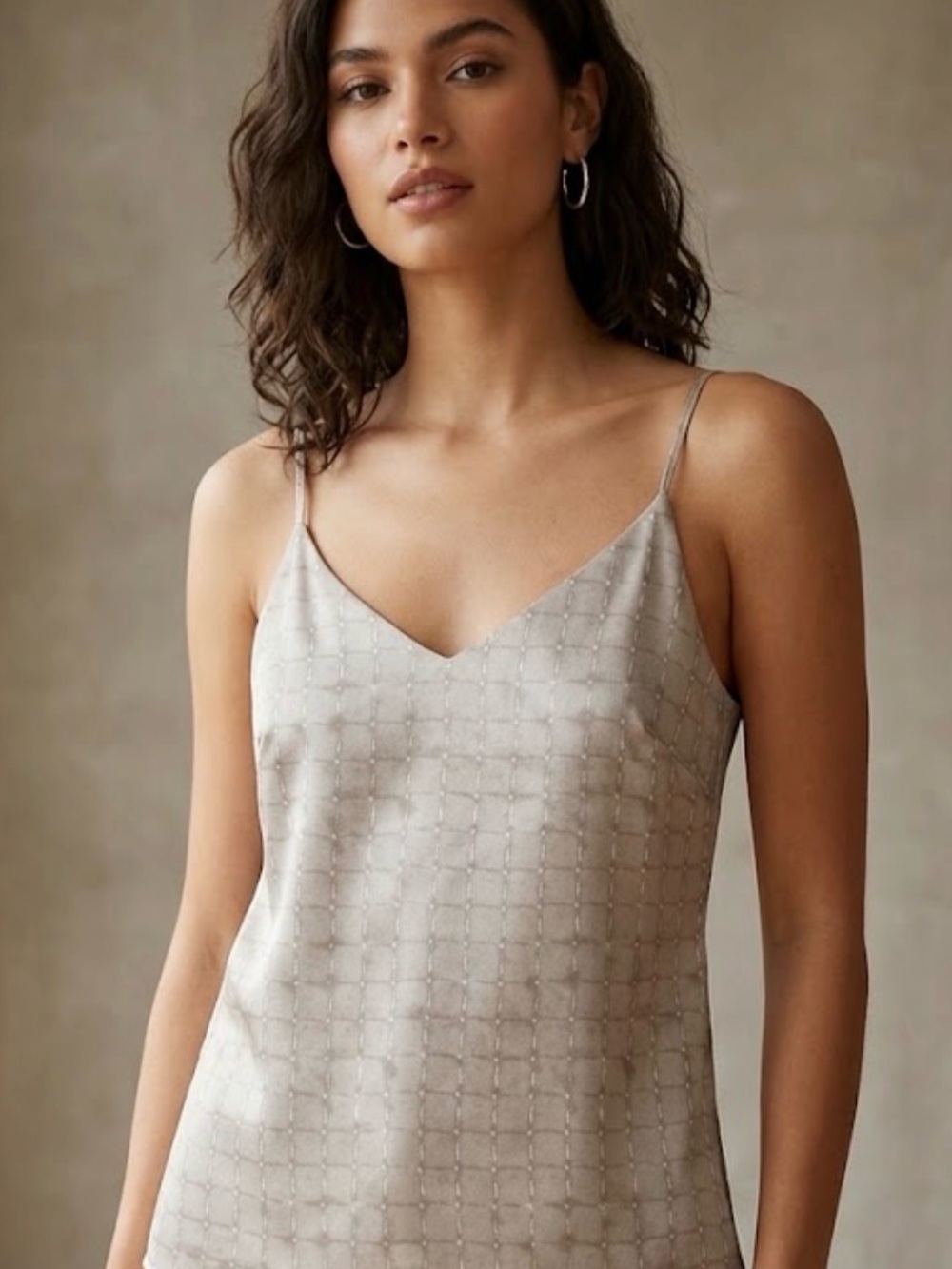 Banana Republic Gray Grid Print V-Neck Camisole Top